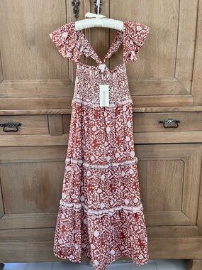 NWT! Cleobella Rust Cotton Block Print Midi Dress